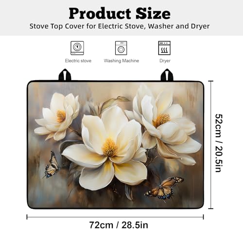 Image of Multi-Design Stove Top Cover for Glass /Electric Stoves - 3-in-1 Heat-Resistant Protector Mat, Non-Slip Drying Rack 28 inchx20 inch (Flower-Butterfly, 28 inch L x 20 inch W)