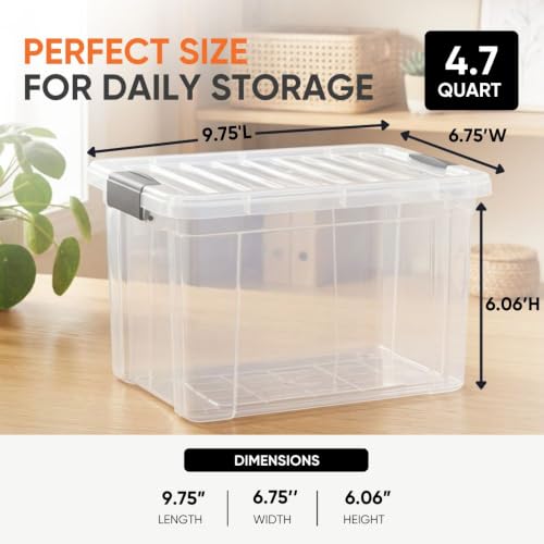 Image of Superio 4.75 Quart Clear Plastic Storage Boxes with Lids, Stackable Organizer Containers, BPA-Free Storage Bins for Home, Office, School & Dorm, 6 Pack
