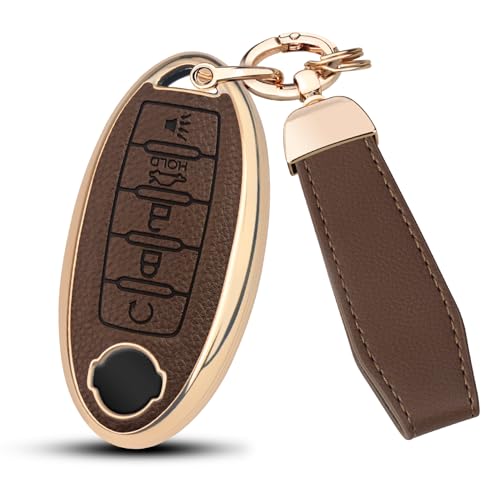 for Nissan Key Fob Cover with Key Chain, Upper Leather+TPU