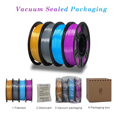 Image of YOUSU Silk TPU Filament 1.75mm, 95A TPU 3D Printer Flexible Filament, Soft Elastic & Durable, High Strength for Phone Case, Wearables & Functional Parts,4x250g Bundle, Gold,Dark Silver,Blue,Purple