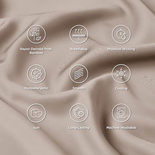 Bedsure Cooling Pillow Cases Queen Size Set of 2, Rayon Derived from Bamboo Queen Pillowcases, Taupe Pillow Cases, Breathable & Silky Soft Bedding Pillow Covers with Envelope Closure, 20x30 Inches