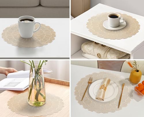 Image of Yellow Weaves 1 Pc PVC Round Table Placemat, Dining Table Mat, Stain Resistant, Anti-Skid, Waterproof, Washable, Dining, Kitchen, Restaurant Table Set Easy to Clean, Durable (Sunburst Golden)