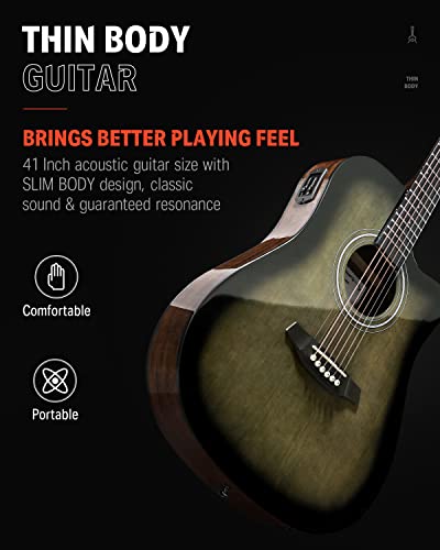 Image of Donner Acoustic Electric Guitar Full Size Kit for Beginner Intermediate with Amplifier Capo Pick Tuner Strings Strap - 41 Inch