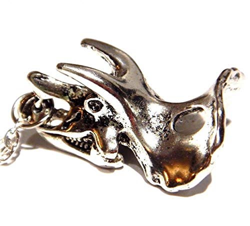Silvertone Triceratops Skull Pendant on 18" Chain Necklace Dinosaur Bones3