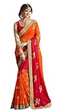 Try n Get's Orange and Red Color Georgette Designer Saree