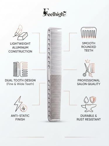Image of Professional Metal Hair Comb | Stainless Steel, Heat Resistant & Anti-Static | Smooth Detangling & Precision Cutting | Barber Salon Quality (Long Precision Comb)