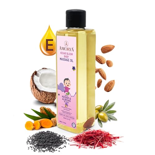Image of Kesar Bloom Baby Massage Oil | Kesar & Almond Blend | With Vitamin E & Sunflower Oil | Nourishes & Enhances Natural Glow | Mineral Oil Free | 200ml (6.76oz) | IFRA Certified