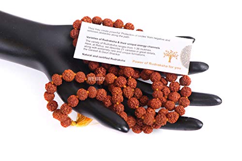 Image of 5 Mukhi Rudraksha Mala, Five Faced Rudraksha Natural Origional Sidhha Mala (108+1 Beads) (Bead Size - 6 mm) by REBUY