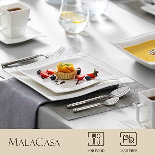 Malacasa Ivory White Dinnerware Sets, 36-Piece Square Dishes Set Microwave Safe, Porcelain Dinner Set With Plates And Bowls Set, Cups And Saucers, Cereal Bowls, Service For 6, Series Flora #TOP2