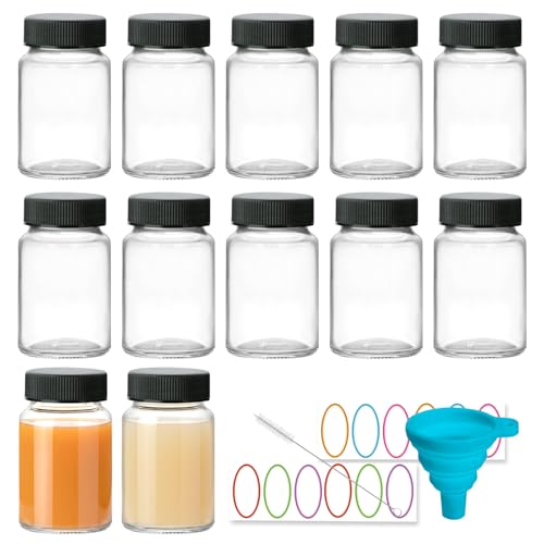 TOEKSIX 120ml/4oz Glass Shot Bottles with Black Caps - 12Pack for Liquids Juicing Ginger Wellness Shot Sample - Reusable Clear Glass Bottles with Screw Caps
