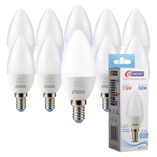 E-QUICKLY lampadine led e14-5w equivalenti a 40w, led luce fredda 6000k, lampadina candela, e14 lampadine attacco piccolo. 450 lumen a basso consumo, lampadina led e14 a risparmio energetico, 10PZ