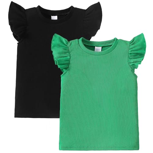 Image of OPAWO Toddler Long Sleeve Shirt Girl Ruffle Sleeve Ribbed Tops Tees Blouses