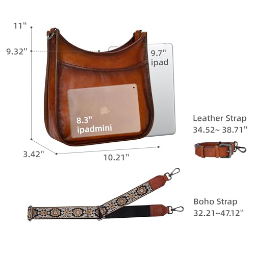 Iswee Crossbody Bags for Women Genuine Leather Purses Vintage Shoulder Handbags Travel Cross Body Bag with Boho Strap4