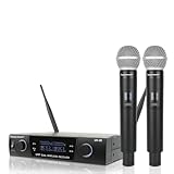 Sistema de micrófono inalámbrico profesional UHF doble para karaoke de hasta 200 pies, boda, conferencia, fiesta de noche, reunión, etapa (UK-38)