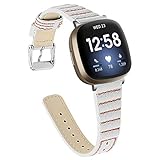 MVRYCE Lederband Kompatibel mit Versa 3/Sense Smartwatch, Replacelemnt Sportbänder mit Metallschnalle Schlankes echtes Lederband Verstellbares Zubehörband für Frauen Männer (Weiß)