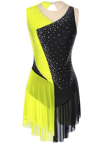 Mufeng - Mufeng Femme Robe Patinage Artistique Robe sans Manche Adulte Justaucorps de Gymanastique Léotard Ballet Jaune Fluo S