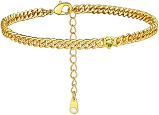 GoldChic Gold Round Heart Ankle Bracelet with Birthstone For Women, 12 Months Sparkling Crystal Anklet Anniversary Jewelry for Her, Birthday Chains for Mother Daughter