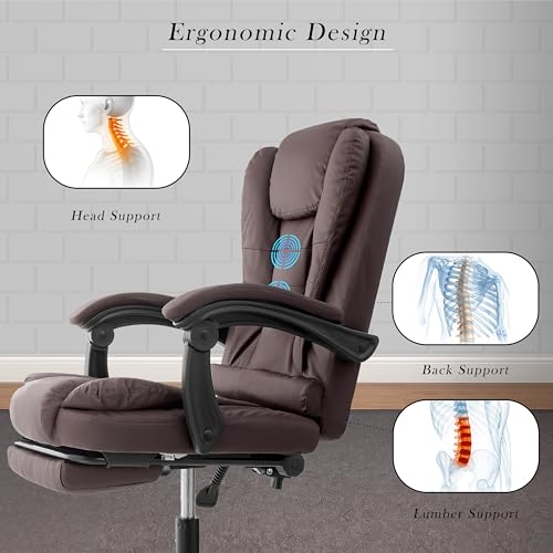 Image of Casa Copenhagen Italia Leatherette Office Chair for Work | Boss Chair, Ergonomic Executive, Luxurious Cushioned Arms & Seat, 2 Point Back Massager, Adjustable Leg Rest, Heavy Duty Metal Base(Brown)