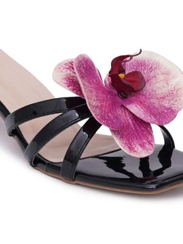 Image of TRYME Floral Embellished Slip-On Kitten Heel Sandals for Women & Girls|Comfortable Light Weight Open Toe Sandals