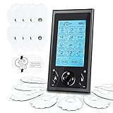 Easy@Home 4 Outputs TENS Unit EMS Muscle Stimulator Machine 24 Modes for Pain Relief Therapy - Rechargeable Electronic Pulse Massager with 8 Pads, Mini Massager Device for Stiffness, Soreness