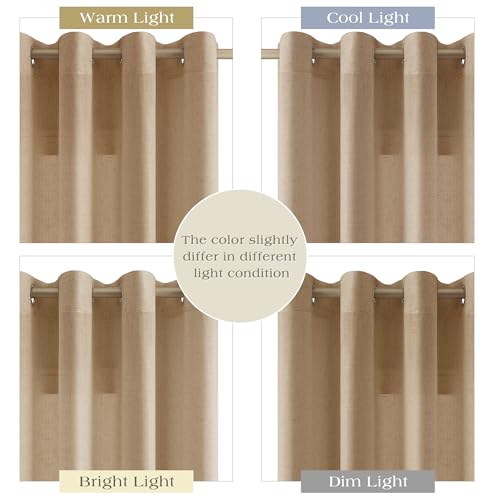 Image of Sand Beige Linen Curtains 84 Inches Long for Living Room Grommet Top Design Light Filtering Breathable Sheer Curtain Modern Farmhouse Semi Sheer Privacy Drapes for Bedroom Dining Room 52X84, 2 Panel