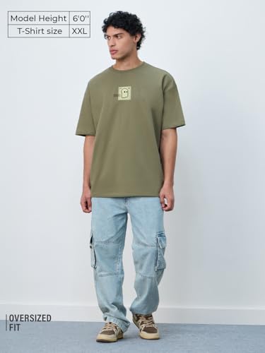 Image of The Souled Store Mr. Soul Men and Boys Short Sleeve Round Neck Purple Graphic Printed Cotton Oversized T-Shirts