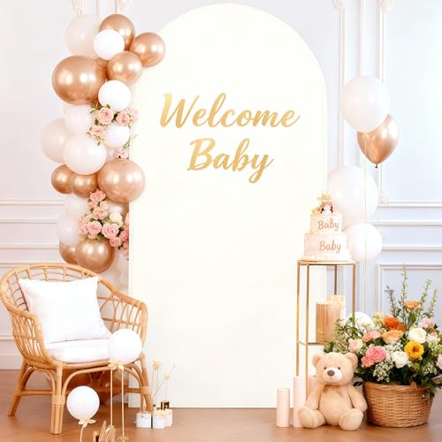 7.2FT Ivory Arch Cover - Polyester Fitted Wedding Arch Stand Covers Round Top Chiara Arch Backdrop Cover for Birthday Party Banquet Photo Background Decoration