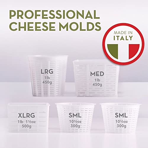 Easy-Cheesemaking-Set-5-Cheese-Molds-Cheese-Making-Book-Made-in-Italy-Recipes-to-Make-Ricotta-Paneer-Goats-Cheese-Quark-and-More-Professional-Cheese-Press-Basket-Mold-Set-of-Strainers