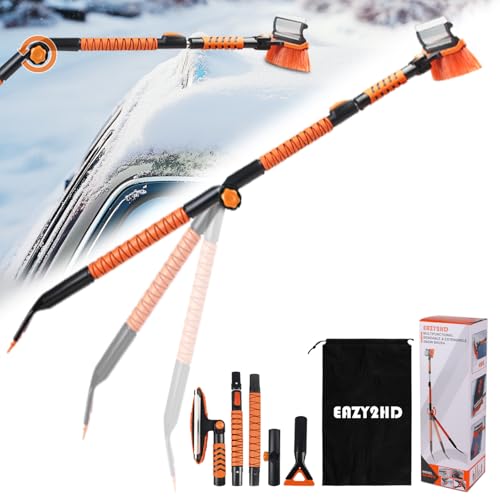 Bendable Snow Brush Ice Scraper for Car Windshield with Squeegee & Foam Grip
