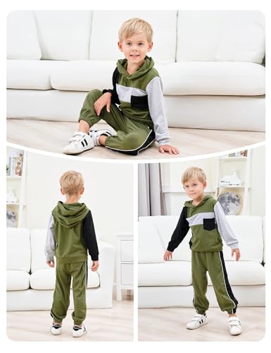 Image of Toddler Baby Boy Clothes Long Sleeve Hooded Pullover Colorblock Sweatshirt + Pants 2Pcs Outfits Set