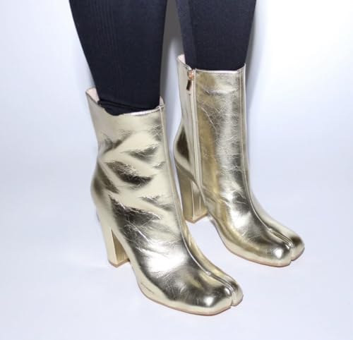 Liliana Mahomes-1 Womens Split Toe Tabi Boots Chunky Block Heel Ankle Booties (Gold, US Footwear Size System, Adult, Women, Numeric, Medium, 8)3