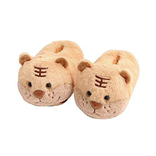 DEBAIJIA Pantoufles D'animaux Enfant Adulte Griffe Chaussons Paw Chaussures Pantoufles Forme De Patte Peluche Unisexes Hiver Douce(Tigre - Marron Clair-32/43)