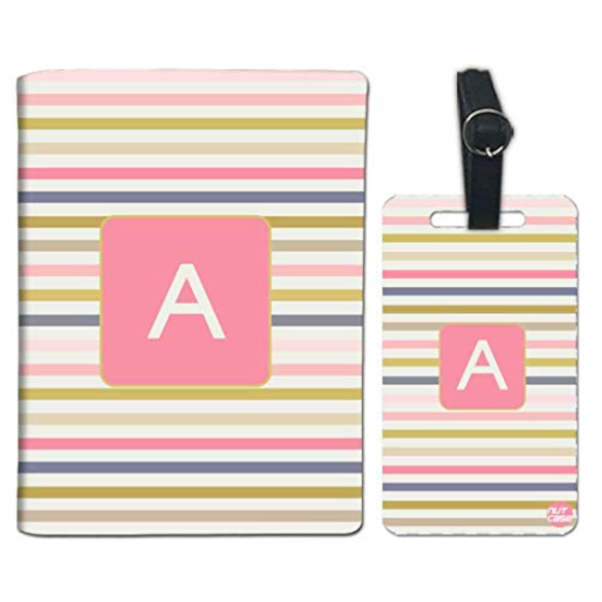 Personalized Passport Cover Holder & Customized Luggage Tag, Pink Strips