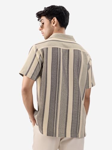 Image of The Souled Store Stripes: Men and Boys Long Sleeve Collared Neck Button Down Cotton Textured Shirts for Men