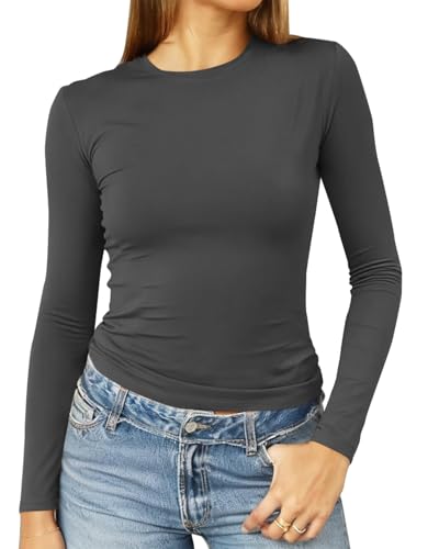 Image of Abardsion Women's Slim Lightweigh Long Sleeve T Shirts | Fall Clothes 2026 Casual Basic Crewneck Going Out Crop Tops Y2K