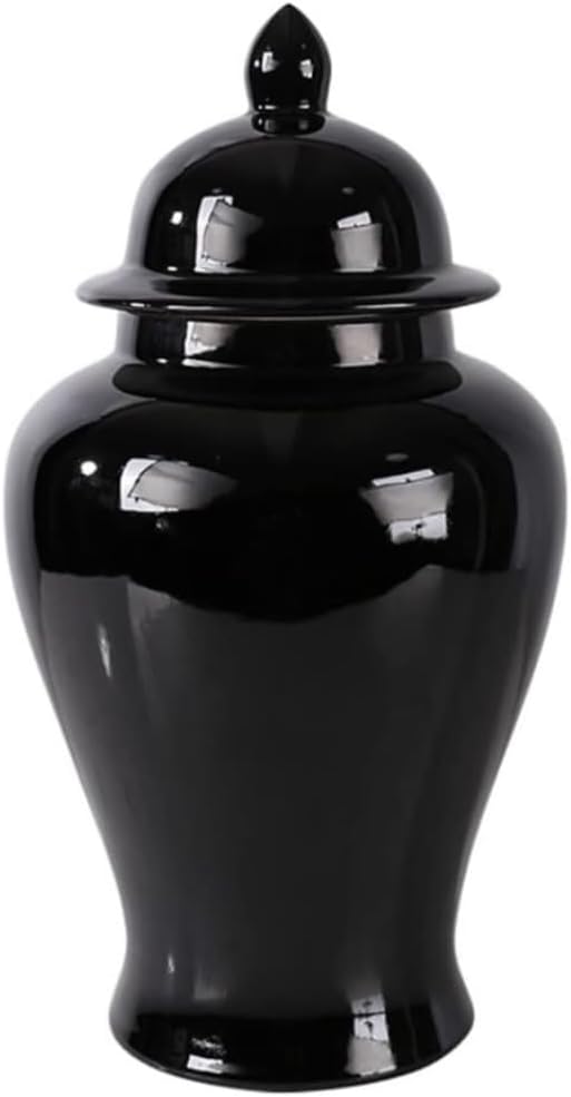 Food Storage Jar,Decorative Jar Ginger Jar Vase Decor Black Ceramics Ginger Jar Vase with Lid Traditional Decorative Porcelain Jars Temple Jar Flower Vases Ginger Jars Stor,A-17 * 35Cm