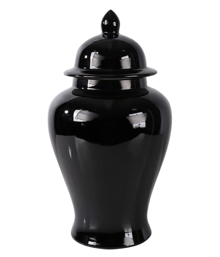 SBJKLYRN ceramic jar， Black Ceramics Ginger Jar Vase with Lid Traditional Decorative Porcelain Jars Temple Jar Flower Vases Temple Jar(21.5 * 40cm)