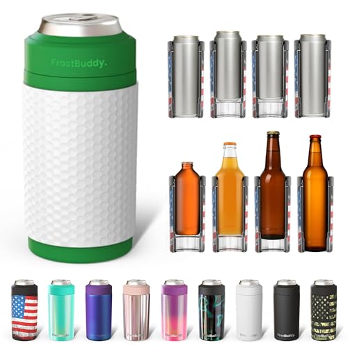 Frost Buddy Universal Buddy Can Cooler - Fits All - For Regular 12 & 16 oz or Slim-Size Bottles - Insulated Double-Walled Stainless Steel (Golf)