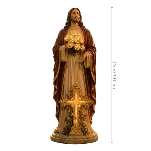 Resin Jesus Statue & USB Rose Led Lights, Religious Figurine Jesus Decor - image 2