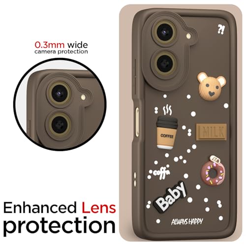 Image of Pikkme Back Cover for Poco C71 / Redmi A5 | Cute Fun Cartoon 3D Bear Silicone Full Body Protection Bumper Case (Brown)