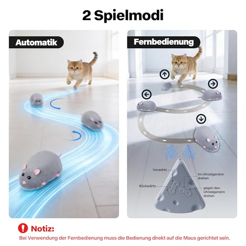 Pet Prime Katze Spielmaus, automatisch Maus für Katzen, interaktives Spielzeug für Katze, elektrisch Maus, Plüsch, 10 cm, für Alle Rassengrößen, selbstbeschäfitgt – Bild 3