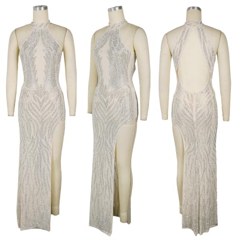 Image of PORRCEY Women's Sexy Elegant Rhinestone Bodycon Dress Hot Drilling Clubwear