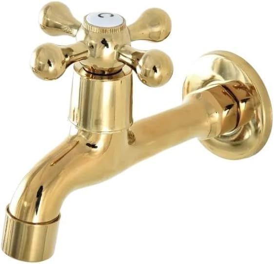 Gold-Plated Dragon Carving Washing Machine Faucet, Single-Handle Wall-Mounted Brass Tap for Balcony(F)