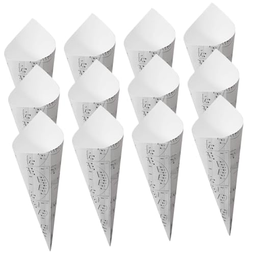 SUPVOX 50 Conos de Papel Kraft para Boda Diseño de Notas Musicales, Mini Conos para Pétalos y Confeti, 50 Piezas en Color Marfil, Ideales para Decoración de Bodas y Fiestas