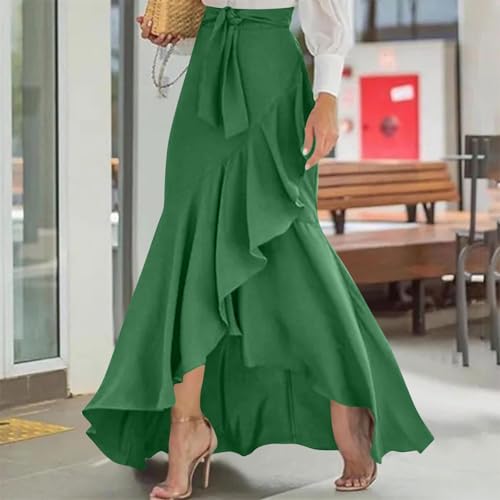 Women's Ruffle Midi Skirt Casual Slit Split High Waisted Flowy Long Skirts Mermaid Asymmetrical Flowy Western Skirt3