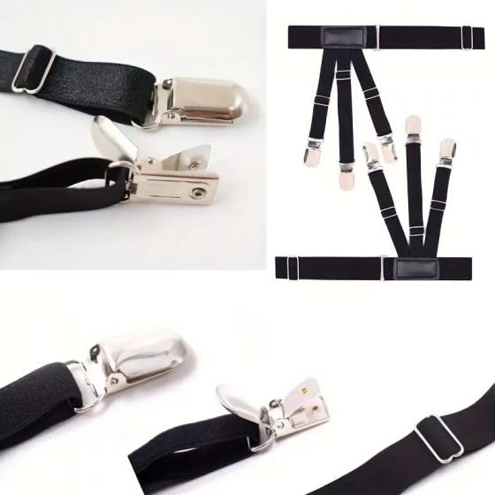 generic Mens Shirt Stays Upgrade Adjustable Elastic Garter Military Shirts Holder with Non-slip Locking Clamps, Black4