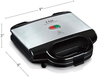 T-fal Compact Sandwich Maker, Stainless Steel, Easy to Clean, Indicator Lights, Cool Touch Handle, Grilled Cheese, Panini, 625 Watts, Black