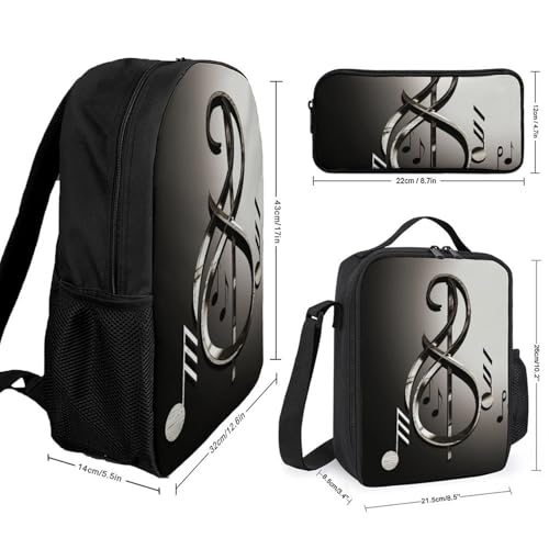 Music Symbol Backpack Set Lightweight Bag Lunch Box Pencil Bags for Women Men Bookbags 3 in 12