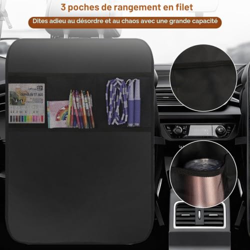 VINATO 2 Pièces Organisateur Voiture Enfant, Protection Siège Voiture Enfant Imperméable avec 3 Poches de Rangement, Protege de Siège Arrière 600D Oxford – vue 4