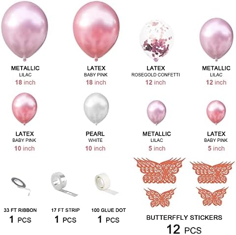 Apradas Pink&Purple Balloon Arch Kit Pastel Party Decorations Balloons with Butterfly for Girl Birthday Party Bridal Wedding Shower Baby Shower Decorations